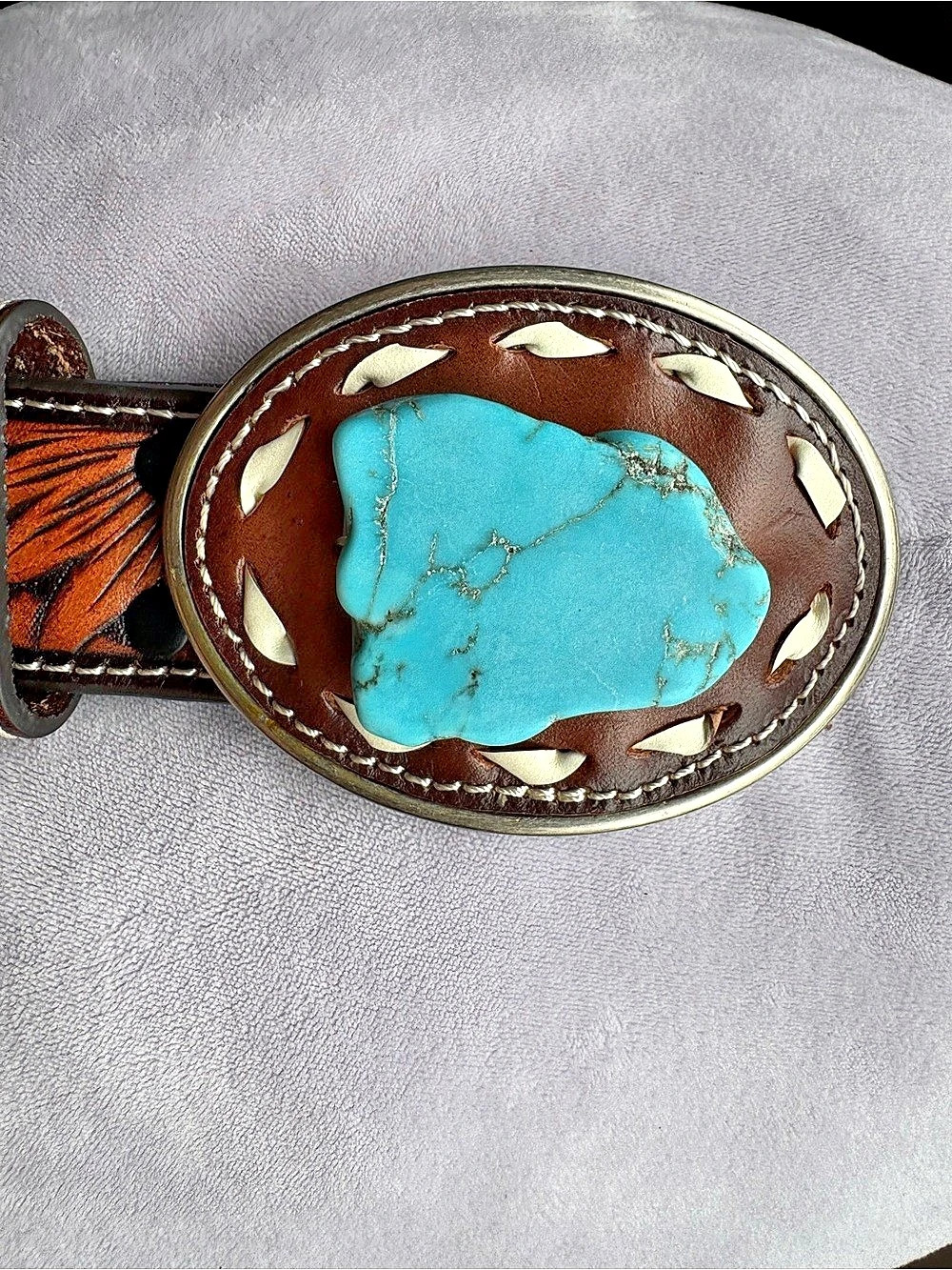 Angel Ranch Women's Turquoise Stone Western Belt with Sunflower Tabs Brown &